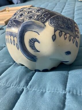 Blue and White Elephant Ceramic Figurine - Home Art